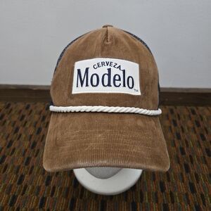 Modelo Cerveza Corduroy Trucker Hat Brown Navy Snapback Rope Strap Beer Logo Cap